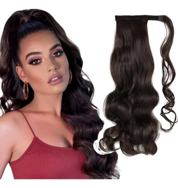 Cabelo Ondulado Castanho Escuro Rabo De Cavalo 150g Aplique - Imagem 5